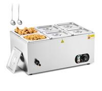 Wilprep Scaldavivande Elettrico a Bagnomaria Scaldavivande Professionale in Acciaio Inox da 1500W con 6 Pentole 1/6 Temperatura Regolabile e Rubinetto di Scarico per Catering e Ristoranti
