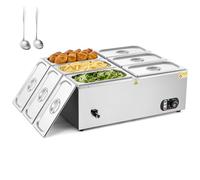 Wilprep Scaldavivande Elettrico a Bagnomaria Scaldavivande Professionale in Acciaio Inox da 1500W con 6 Pentole 1/3 GN Temperatura Regolabile e Rubinetto di Scarico per Catering e Ristoranti