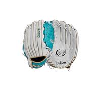 Wilson 2024 A500™ Siren™ - Guanto da softball Fastpitch Fastpitch per ragazzi, 31,8 cm, per destrorsi, bianco/verde acqua/oro metallizzato