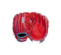 Wilson Infield A500 - Guanto da baseball per ragazzi, 29,2 cm, mano sinistra, colore: rosso/blu/bianco