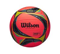 Wilson Pallone da Beach Volley AVP OPTX Grass, In Pelle Composita Microfibra, Misura Ufficiale, Rosso Fosforescente/Nero