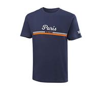 Wilson Paris 2021 Tech T-Shirt, Maglietta da Uomo, Poliestere/Cotone, Blu (Maritime)/ Bianco/Arancione, Taglia M, WRA800302MD