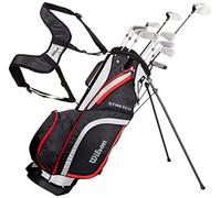 Wilson Set, Amazon Exclusive, completo per principianti, 10 mazze da golf più lunghe (1 pollice in più) con sacca, Uomini (mano destra) Stretch XL, Nero/Grigio/Rosso, WGG157549