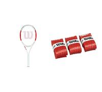 Wilson Six.One Lite 102, WRT73660U2 Racchetta da Tennis per Giocatori Ambiziosi Unisex Adulto, Rosso/Grigio, L2 & Profile, Overgrip, 3 Pezzi Unisex - Adulto, Rosso, Taglia Unica