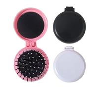 Wilsonzin 3 Pezzi Mini spazzola rotonda per capelli con specchio, Pettini per Capelli da Viaggio Portatile 2 in 1 Massaggio, Spazzola per capelli da viaggio con specchio formato tascabile compatto