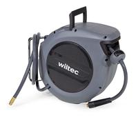 Wiltec Avvolgitubo automatico per aria compressa 15 m, avvolgitubo in acciaio, 17 bar, con supporto girevole a 180°