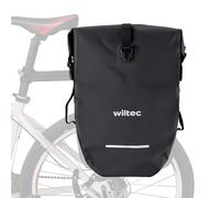 Wiltec Borsa per bici 25 l nera, impermeabile, montaggio al portapacchi posteriore bicicletta, gancio girevole a 360° ed elementi riflettenti