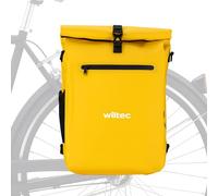 Wiltec Borsa per bici 4in1 25 l gialla, impermeabile, montaggio al portapacchi posteriore, scomparto laptop, elementi riflettenti
