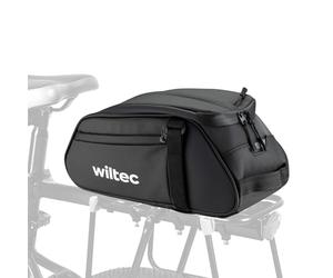 Wiltec Borsa per portapacchi posteriore bici 8L, nera, impermeabile e multiuso, con scomparti ed elementi riflettenti, Borsello da viaggio