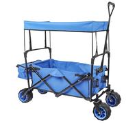 Wiltec Carretto a mano pieghevole, max 70 kg, tessuto impermeabile blu, Carrello spiaggia con parasole