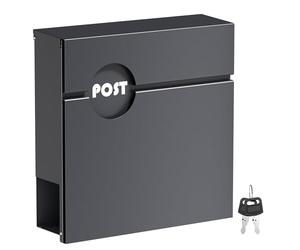 Wiltec Cassetta della posta antracite V62 in acciaio 37 x 11 x 37 cm, cassetta delle lettere da parete con portagiornali e chiave