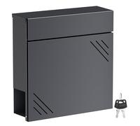 Wiltec Cassetta della posta antracite V63 in acciaio 37 x 11 x 37 cm, cassetta delle lettere da parete con portagiornali e chiave