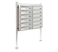 Wiltec Cassetta postale condominiale autoportante, 12 posti, acciaio inox, 898 x 270 x 1500 mm, 2 moduli