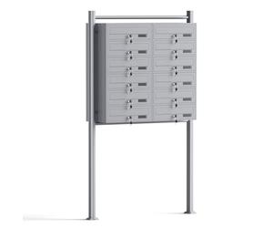 Wiltec Cassetta postale condominiale autoportante 12 posti, grigio, 2 moduli con supporto a terra