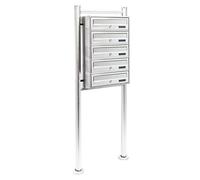 Wiltec Cassetta postale condominiale autoportante 5 posti, acciaio inox, 1 modulo, 556 x 270 x 1500 mm