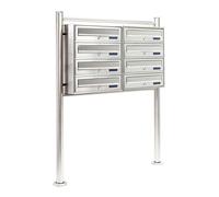 Wiltec Cassetta postale condominiale autoportante, 8 posti, acciaio inox, 945 x 270 x 1500 mm, 2 moduli