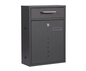 Wiltec Cassetta postale singola V51 antracite, a parete o autoportante, con finestrelle e vetrino nome