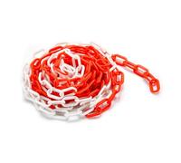 Wiltec Catena plastica bianca e rossa, catena di sbarramento lunga 5 m con Ø 6 mm, catena di sicurezza per interno ed esterno, per cantieri, parcheggi, eventi