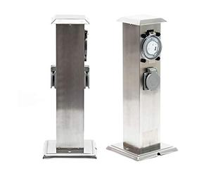 Wiltec Colonna multipresa da giardino, con 2 prese, in acciaio, timer IP44 Palo presa multipla esterno