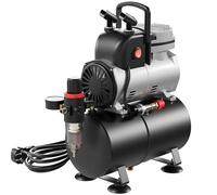 Wiltec Compressore monocilindrico a pistone per aerografo AF189 con serbatoio d'aria, pressione massima 6 bar, riduttore di pressione, separatore d'acqua, manometro
