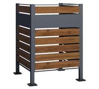 Wiltec Copri bidone della spazzatura per un cassonetto da 60-240l, copribidoni da esterno in acciaio antracite ed effetto legno, porta bidoni immondizia