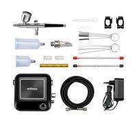 Wiltec HS-A9K Set con compressore, pistola aerografo, ugelli e accessori, motore 12 V, pressione autostop 1,5 bar, per modellismo, tatuaggi, nail art, airbrush