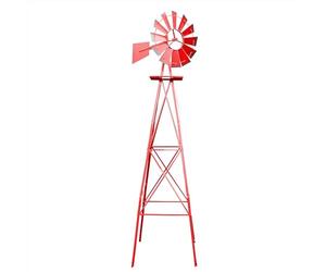 Wiltec Mulino a vento da giardino stile USA rosso, altezza 245 cm, Ruota a vento con cuscinetti a sfera
