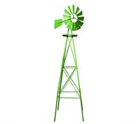 Wiltec Mulino a vento da giardino stile USA verde, altezza 245 cm, Ruota a vento con cuscinetti a sfera