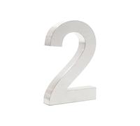 Wiltec Numero civico "2" 3D Arial 20 cm Acciaio Inox resistente alle intemperie Con materiale di montaggio