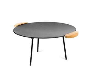 Wiltec Piastra per barbecue fuoco in ghisa, liscia, rotonda Ø44cm altezza 44 cm manici in legno piedi 20 e 32cm