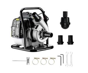 Wiltec Pompa per acqua a benzina, motore a 2 tempi, 1,4 kW, pompa per giardino con portata 400 l/min, profondità di aspirazione max 8 m, per cantine, cantieri, scavi