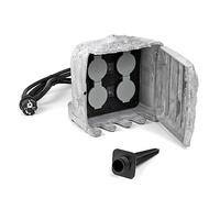 Wiltec Presa multipla con 2 interruttori on/off, effetto pietra, Multipresa per esterno con 4 prese, protezione IP44