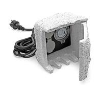 Wiltec Presa multipla con timer, effetto pietra, Multipresa per esterno con 2 prese, protezione IP44