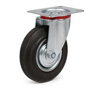 Wiltec Rotella piroettante 200mm max 150kg gomma piena cerchio in metallo con piastra di montaggio, per carrelli, mobili