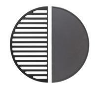 Wiltec Set 1x Piastra in ghisa rigata + 1x Griglia in ghisa, forma a mezza luna, 55 x 26,5 cm, per barbecue, bistecchiera, ideale per grigliare carne, pesce, verdure