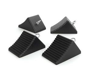 Wiltec Set di 4 Cunei fermaruota universali 205 x 125 x 100 mm in Gomma Antiscivolo, con Occhiello in Metallo, per rimorchi, Camper, Auto e Barche