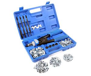 Wiltec Set pinza rivettatrice con 5 punte e 150 dadi a rivetto M5/M6/M8/M10/M12 30 pz. ciascuno
