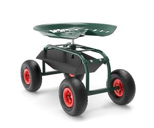 Wiltec Sgabello da Giardinaggio e Officina con Ruote e Porta Oggetti, Sgabello a Carrello, Portata 150 kg