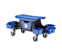 Wiltec Sgabello da Officina con Ruote e cassetto per Attrezzi, Portata 150 kg, 6 Scomparti intercambiabili, Sgabello da Lavoro con Ruote
