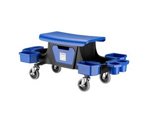 Wiltec Sgabello da officina con ruote e cassetto per attrezzi, portata 150 kg, 6 scomparti intercambiabili, sgabello da lavoro con ruote
