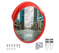 Wiltec Specchio stradale convesso 30 cm con bordo di protezione arancione, specchio parabolico rotondo con campo visivo di 130°, per manovre all'esterno, materiale di montaggio incluso