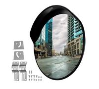 Wiltec Specchio stradale convesso 80 cm con bordo di protezione nero, specchio parabolico rotondo con campo visivo di 130°, per manovre all'esterno, materiale di montaggio incluso