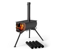 Wiltec Stufa a legna da campeggio in acciaio (Q235), robusta stufa da tenda 85 x 57,5 x 238 cm, stufetta portatile, riscaldamento da tenda