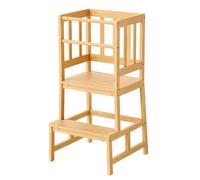 Wiltec Torre Montessori in bambù 46x46x90cm, con barre di protezione, Learning tower Scala montessoriana