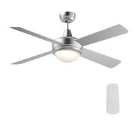 Wiltec Ventilatore da soffitto Ø 130 cm con 4 Pale, lampadario Ventilatore con 3 velocità, Telecomando, Timer, modalità Estiva e Invernale, 65 W