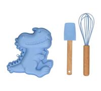 Wilton Baking Kit Dino 3 Pezzi: Set da Forno con Stampo in Silicone 3D Dinosauro, Frusta e Spatola, Stampo per Torte per Bambini, Riutilizzabile - Set/3