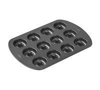 Wilton Piastra CIAMBELLINE Antiaderente 12 CAVITA’ Teglia da Forno per Mini Donuts, Acciaio, Nero