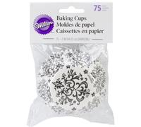 Wilton Pirottini da Forno Damascati conf/75, Bianco e Nero - Pirottini per Muffin e Cupcake in Carta, Stampini di Carta per Piccoli Cupcake, Muffin e Cioccolatini - pk/75