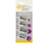 Wilton Set di beccucci Dropflower 109, 129, 190, 125, per sac à poche - Utensili decorativi fai da te, accessori da forno, torte, muffin, riutilizzabili, lavabili in lavastoviglie, set da 4