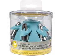 Wilton Set di beccucci per biscotti/biscotti con supporto in silicone turchese 7 pezzi